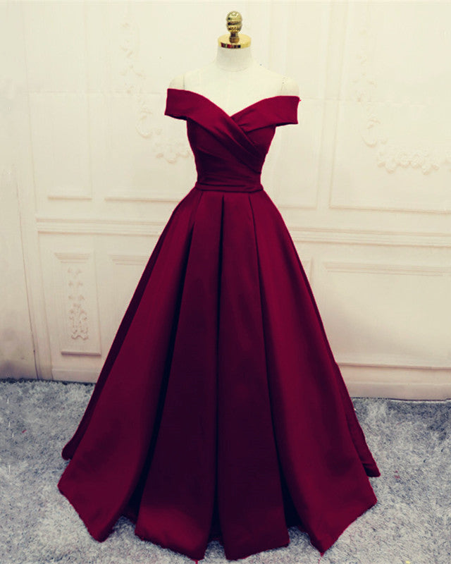 Simple V-neck Off Shoulder Prom Dresses Long Evening Gowns