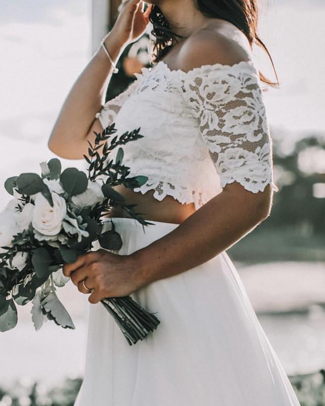 Elegant Boho Lace Crop Wedding Dresses Two Piece