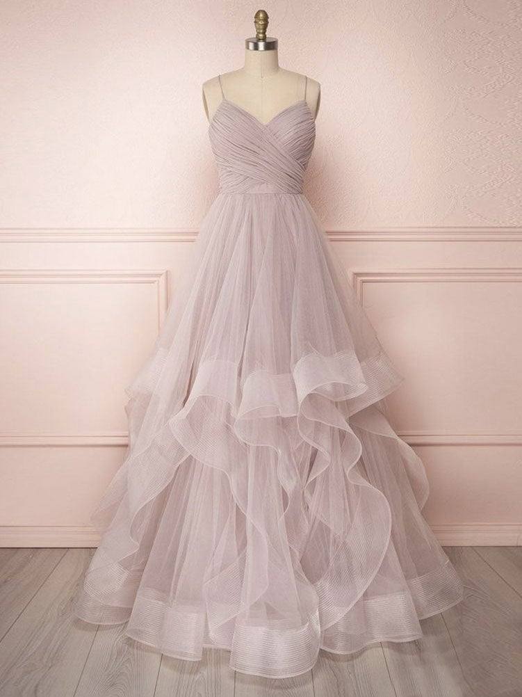 Simple Lotus root starch tulle long prom dress, tulle evening dress - RongMoon