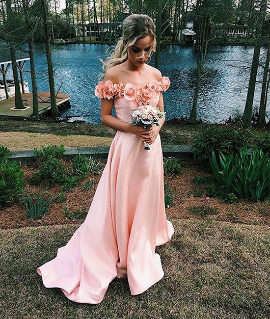 Pink sweetheart long prom dress, pink evening dress - RongMoon