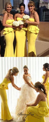 Strapless Mermaid Bridesmaid Dresses, Unique Yellow Mermaid Bridesmaid Dresses - RongMoon