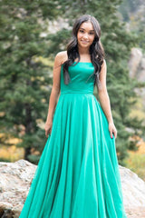 Simple green chiffon long prom dress green formal dress - RongMoon