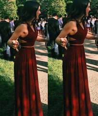 Unique two pieces burgundy long prom dress, evening dress - RongMoon