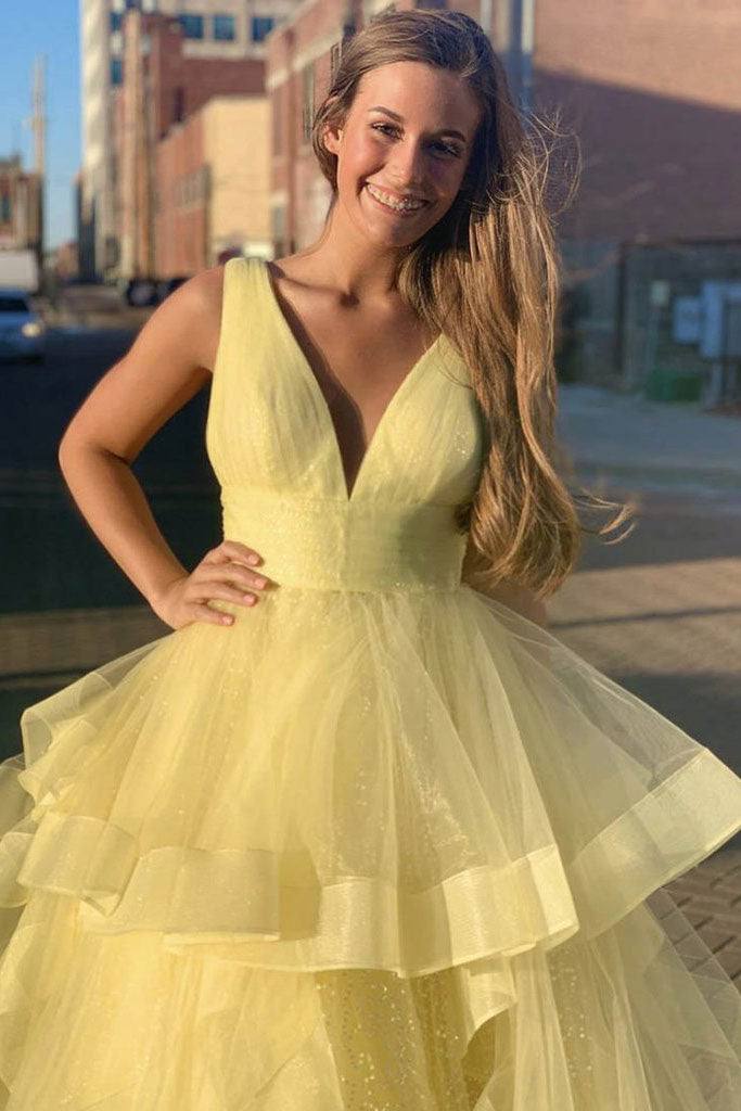 Yellow sweetheart tulle long prom dress yellow formal dress - RongMoon