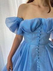 A-Line Elegant Sexy Engagement Prom Dress Off Shoulder Sleeveless Floor Length Organza with Pleats Split - RongMoon