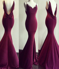 Burgundy mermaid long prom dress, burgundy evening dress - RongMoon