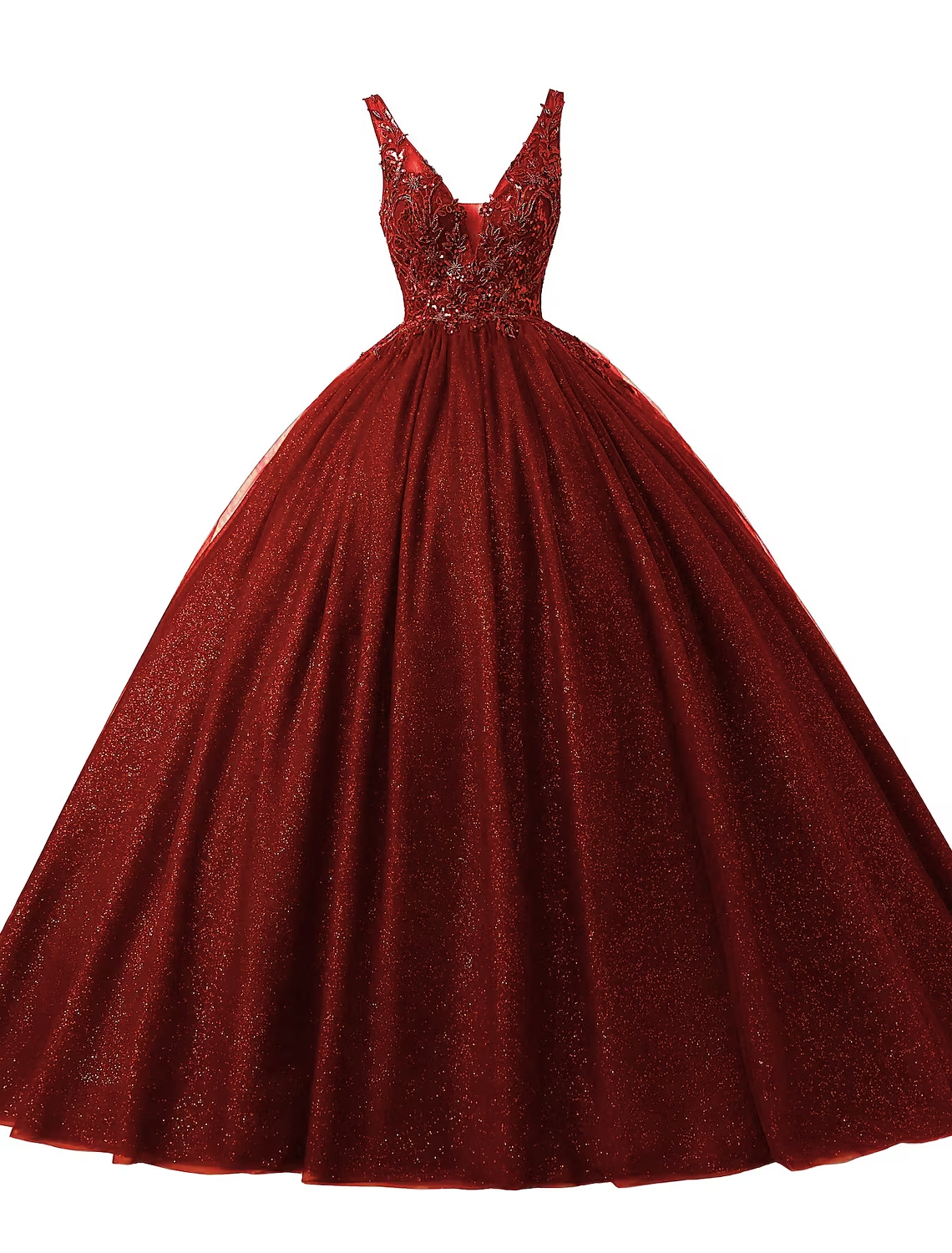 Ball Gown Prom Dresses Sparkle & Shine Dress Quinceanera Floor Length Sleeveless V Neck Tulle with Sequin Appliques
