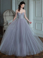 Unique sweetheart sequin tulle long prom dress tulle evening dress - RongMoon