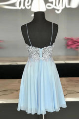 blue sweetheart chiffon lace short prom dress blue homecoming dress - RongMoon