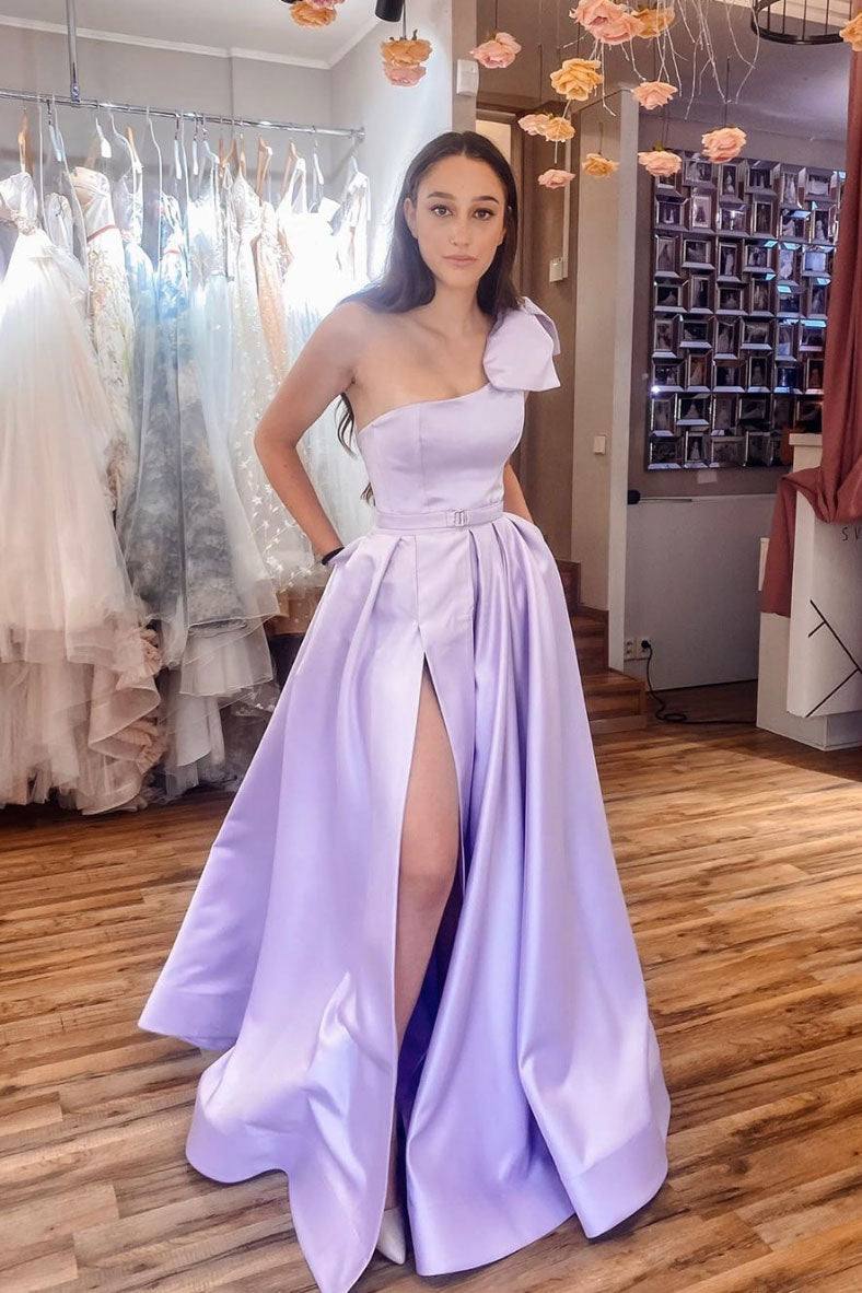 Simple purple satin long prom dress purple long evening dress - RongMoon