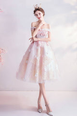 Pink sweetheart tulle lace short prom dress pink cocktail dress - RongMoon