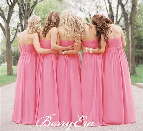 Sweetheart Strapless A-line Pink Chiffon Bridesmaid Dresses - RongMoon