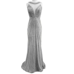 Luxury Striped Beaded Long Tulle Mermaid Evening Dresses