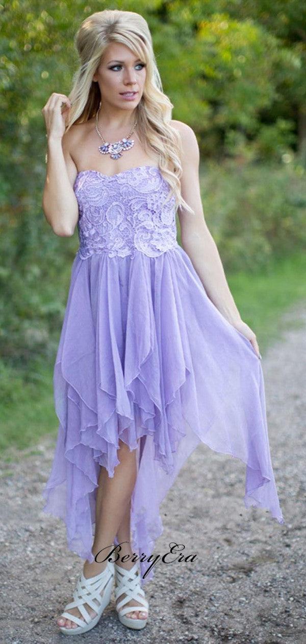 Strapless Lace Bridesmaid Dresses, Unique Purple Wedding Guest Dresses - RongMoon
