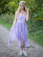 Strapless Lace Bridesmaid Dresses, Unique Purple Wedding Guest Dresses - RongMoon