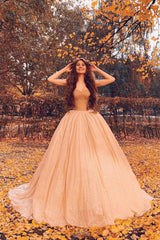 Unique sweetheart tulle sequin long prom dress tulle formal dress - RongMoon