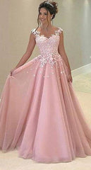 Cute Pink chiffon lace prom dress, pink evening dress - RongMoon