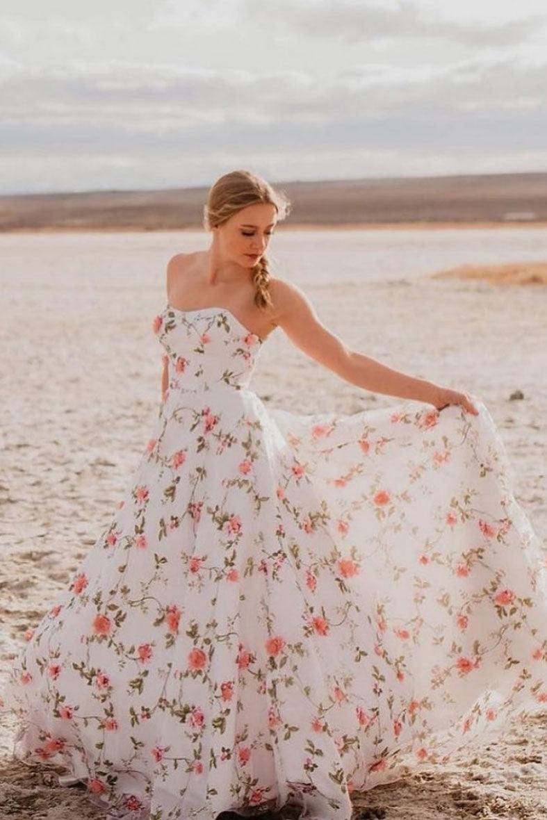 White 3D lace applique long prom dress white formal dress - RongMoon