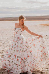 White 3D lace applique long prom dress white formal dress - RongMoon