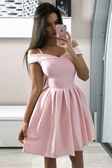 Pink simple satin short prom dress, pink homecoming dress - RongMoon