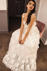 White sweetheart lace long prom dress, white tulle formal dress - RongMoon