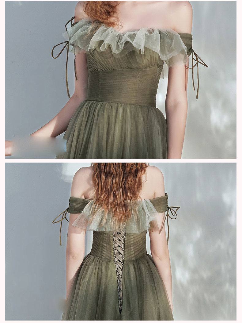 Simple green tulle long prom dress, green tulle formal dress - RongMoon