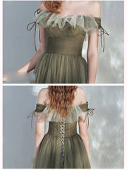 Simple green tulle long prom dress, green tulle formal dress - RongMoon