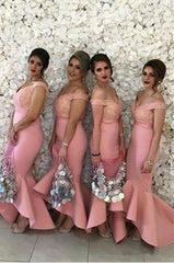 Pink Bridesmaid Dresses For Women Mermaid Off The Shoulder Lace Arabic Long Cheap Under 50 Wedding Party Dresses - RongMoon