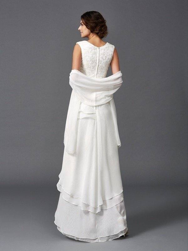 A-Line/Princess Scoop Lace Sleeveless Long Chiffon Mother of the Bride Dresses - RongMoon