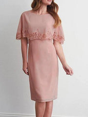 Sheath / Column Mother of the Bride Dress Elegant Jewel Neck Knee Length Chiffon Lace Sleeveless with Appliques - RongMoon