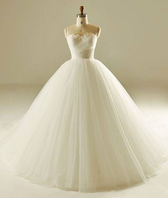 White sweetheart neck tulle long wedding dress, bridal gown - RongMoon