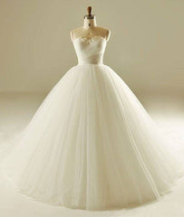 White sweetheart neck tulle long wedding dress, bridal gown - RongMoon