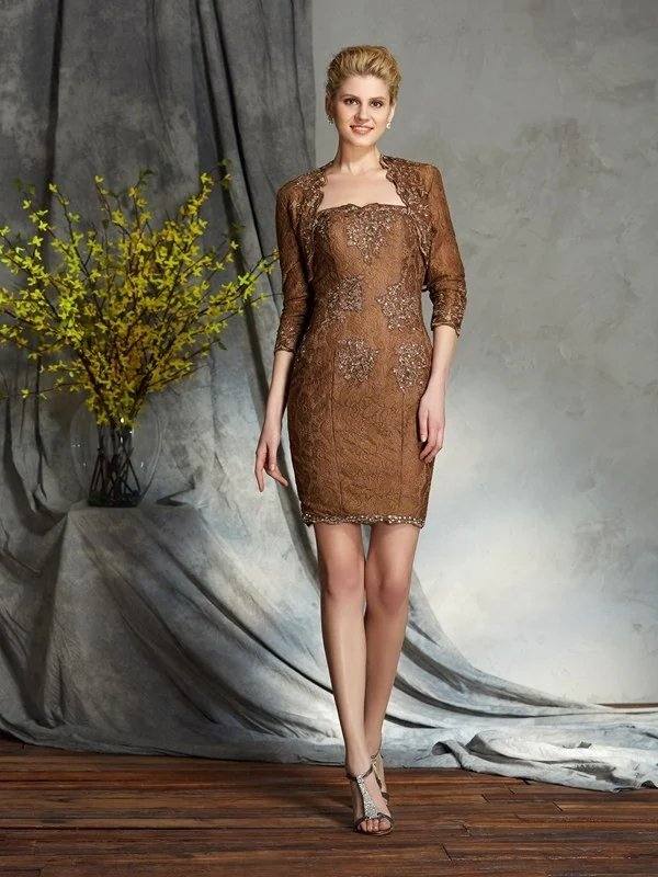 Sheath/Column Strapless Lace Sleeveless Short Lace Mother of the Bride Dresses - RongMoon