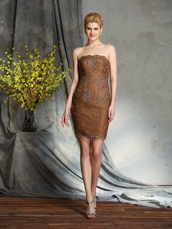 Sheath/Column Strapless Lace Sleeveless Short Lace Mother of the Bride Dresses - RongMoon