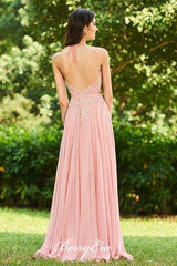 Pink Lace Top Chiffon Long Bridesmaid Dresses, Lovely Bridesmaid Dresses - RongMoon