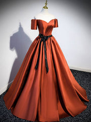 A-Line Satin Orange Long Prom Dresses, Orange Formal Evening Dresses - RongMoon