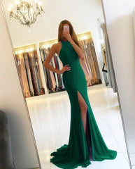 Sexy Mermaid Backless Prom Gowns Split Evening Dress - RongMoon
