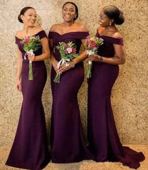 South African Bridesmaid Dresses For Women Mermaid Off The Shoulder Purple Long Cheap Under 50 Wedding Party Dresses - RongMoon