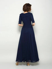 A-Line/Princess V-neck 1/2 Sleeves Long Chiffon Mother of the Bride Dresses - RongMoon