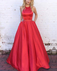 halter long satin ball gowns prom dresses open back - RongMoon
