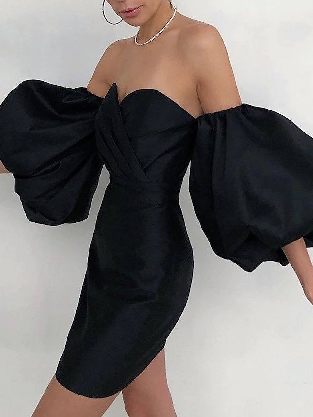 Sheath / Column Minimalist Sexy Homecoming Cocktail Party Dress Sweetheart Neckline 3/4 Length Sleeve Short / Mini Taffeta with Ruched - RongMoon