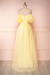 Yellow tulle off shoulder long prom dress yellow formal dress - RongMoon