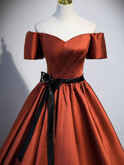 A-Line Satin Orange Long Prom Dresses, Orange Formal Evening Dresses - RongMoon