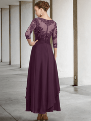 A-Line Mother of the Bride Dress Wedding Guest Plus Size Elegant Jewel Neck Ankle Length Chiffon Lace - RongMoon
