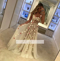 Elegant Robe De Soiree A-line Spaghetti Straps Tulle Flowers Plus Size Long Prom Dresses Prom Gown Evening Dresses - RongMoon