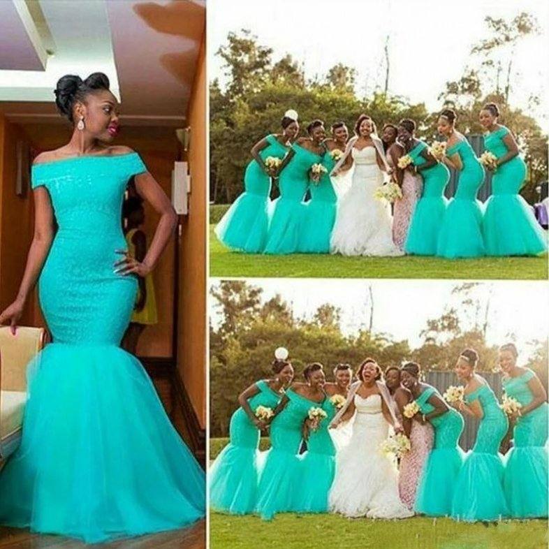 South African Bridesmaid Dresses For Women Mermaid Off The Shoulder Tulle Long Cheap Under 50 Wedding Party Dresses - RongMoon