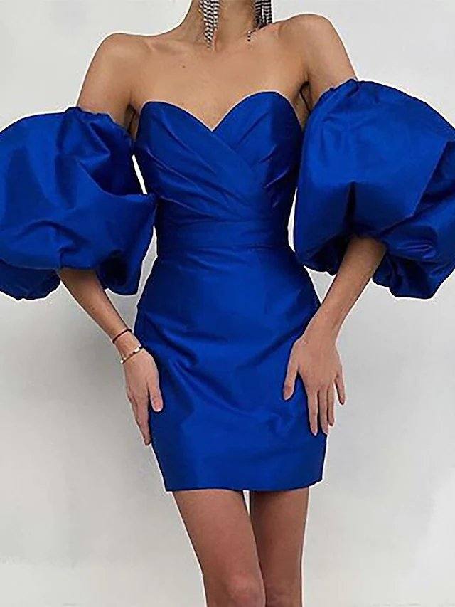 Sheath / Column Minimalist Sexy Homecoming Cocktail Party Dress Sweetheart Neckline 3/4 Length Sleeve Short / Mini Taffeta with Ruched - RongMoon