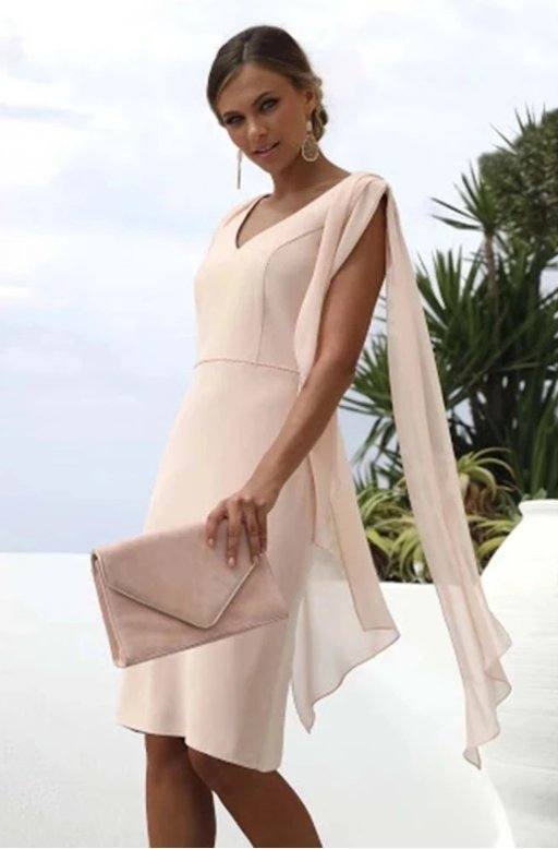 Plus Size Mother Of The Bride Dresses Sheath V-neck Knee Length Chiffon Backless Short Groom Mother Dresses For Wedding - RongMoon