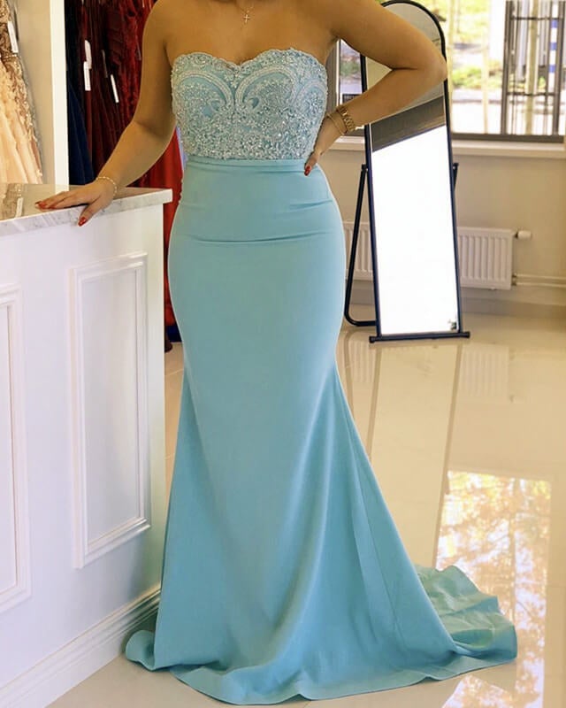Baby Blue Mermaid Sweetheart Applique Dresses