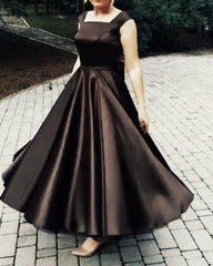 Ball Gown Bow Back Satin Party Dress Tea Length
